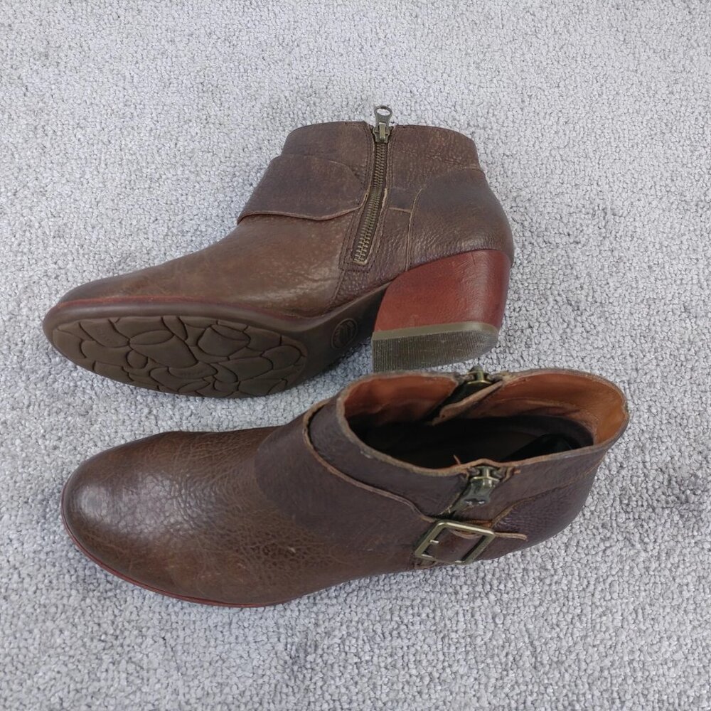 Kork Ease Ankle Boots Womens Size 10 Brown Pebbled Leather Zip Buckle Heel Shoes - Picture 5 of 12